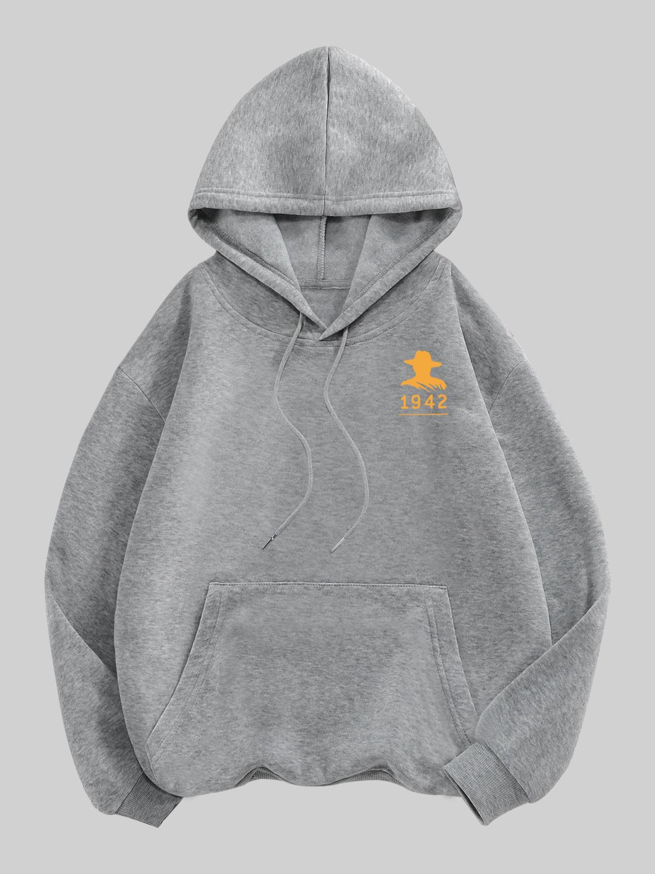 Men's Letter Print Drop Shoulder Hoodies, Fashion Casual Regular Fit Drawstring Pocket Hooded Sweatshirt for Daily Holiday Outdoor Wear, Graphic Print Hoodie, Men Clothes for Fall & Winter