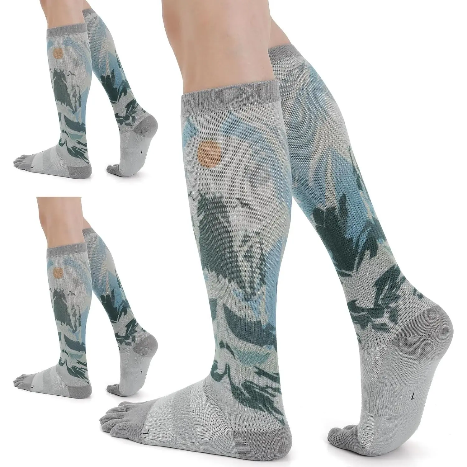 Compression Toe Socks for Men and Women Athletic Running Knee High Five Finger Socks