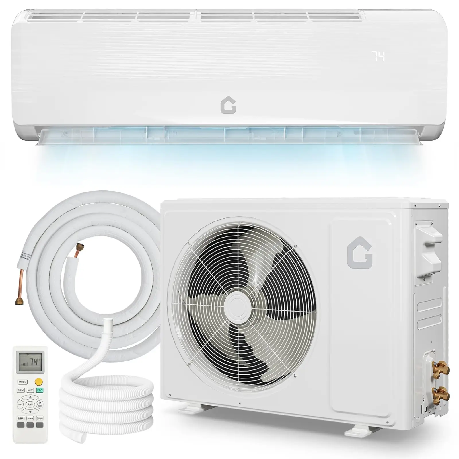 OP-12000 BTU Mini Split Air Conditioner Heat Pump System,19 SEER2 208-230 v Inverter Ductless AC Cools Up to 1250 Sq, Remote Control & Installation Kit,Energy Efficient for Bedroom,White