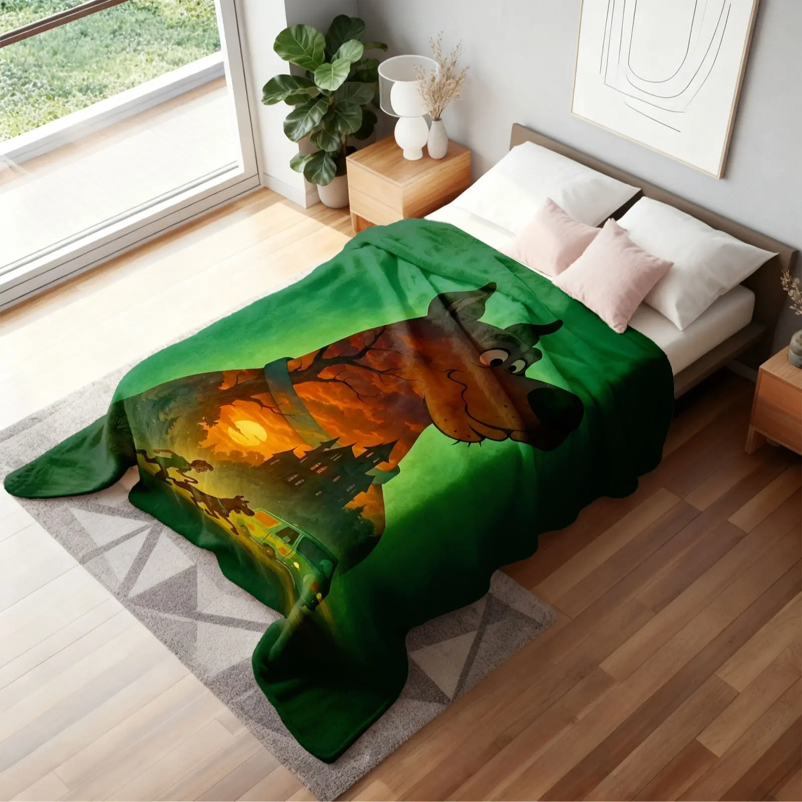 Heavyweight Flannel Blanket, Scooby Doo Castle Adventure Print, Anti-Pilling, All-Season Sofa Blanket, Kids Gift