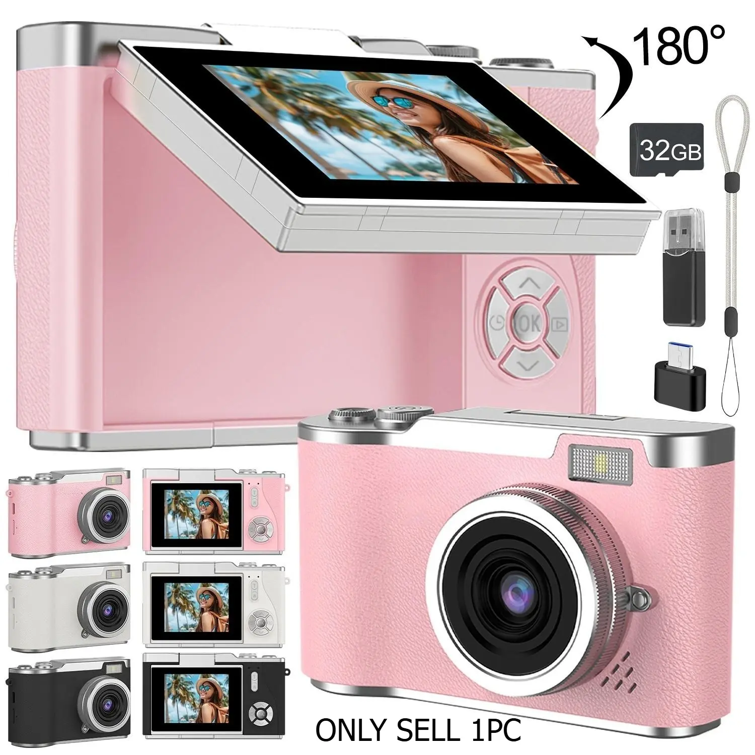 Compact Foldable CCD Camera! 48MP Photo, 1080P Video, Complete Accessories. Suitable for Students and Beginners! Includes 32GB Memory Card, Card Reader and Adapter.