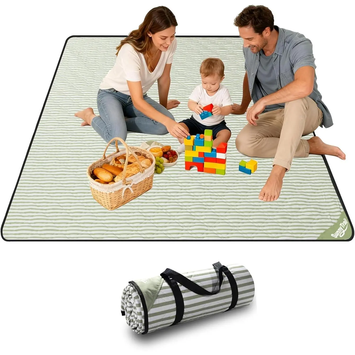 Extra Large Waterproof Picnic Blanket 80"x80" – Sandproof Outdoor Mat for Beach, Park, Grass, Lawn, Camping, Wedding Registry Must Have, Foldable & Portable Rug for Family PicnicsGift