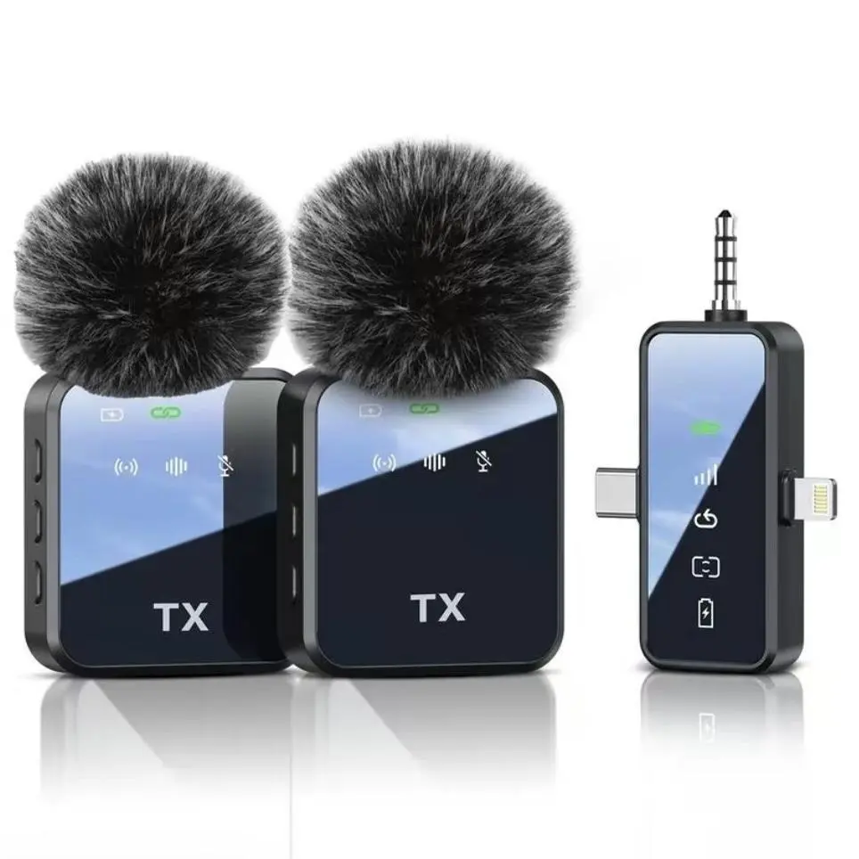 3 in 1 Microphone for iPhone/Android/Camera, Wireless Lavalier Microphone, 328ft Transmission, 18H Battery Life, Mini Microphone for Record Interview, Vlogs, YouTube