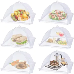 Large Food Cover,6 Pack Mesh Food Tent,17"x17",White Nylon Covers,Pop-Up Umbrella Screen Tents,Patio Net for Outdoor Camping, Picnics, Parties,BBQ,Collapsible and Reusable