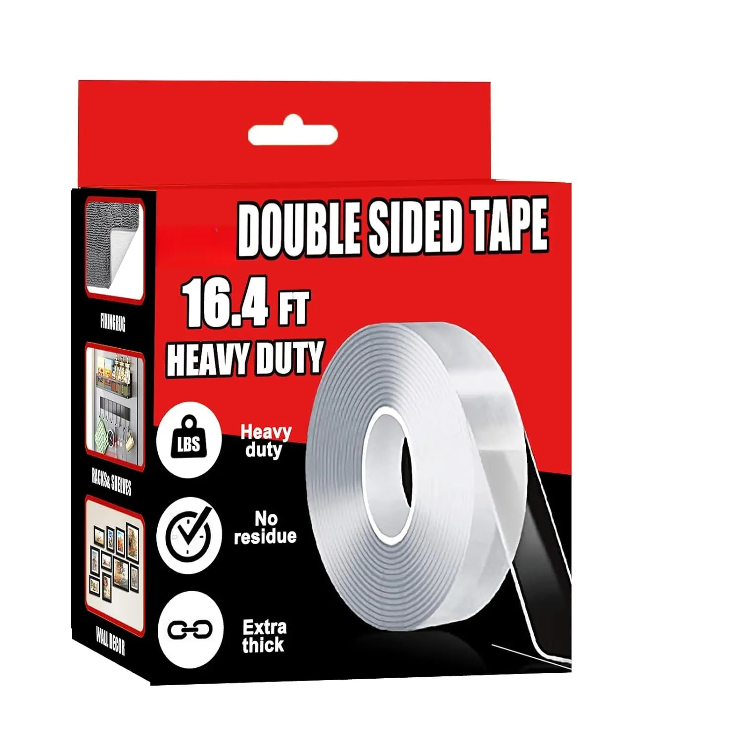 Double Sided Tape Heavy Duty, 1.2 Inch x16.4 FT(200 in),   Clear Adhesive Tape, Removable Wall Tape, Sticky Carpet Tape,  Strips Alternative for Walls, Posters