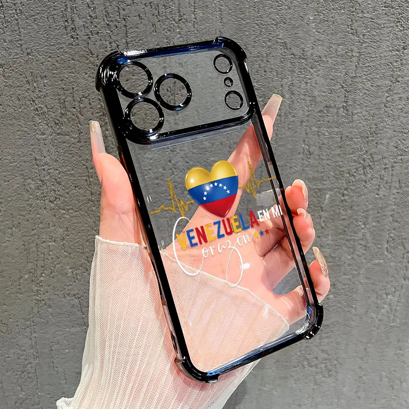 Phone Case For iPhone 17 Pro Max 16 15 Plus Air 14 13 12 11 E Venezuela Heartbeat Pattern Transparent Full Lens Protector Anti-slip Protective Cover