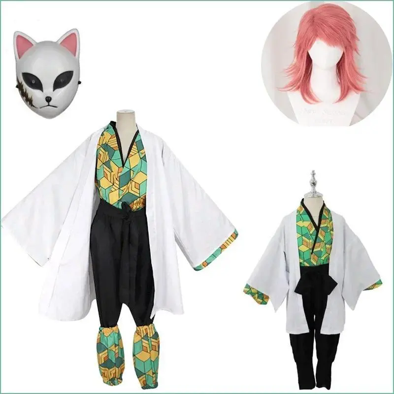 New Demon Slayer Sabito Anime Cosplay Costume Kimetsu No Yaiba Sabito for Men Women wigs Halloween Party Role Play Props