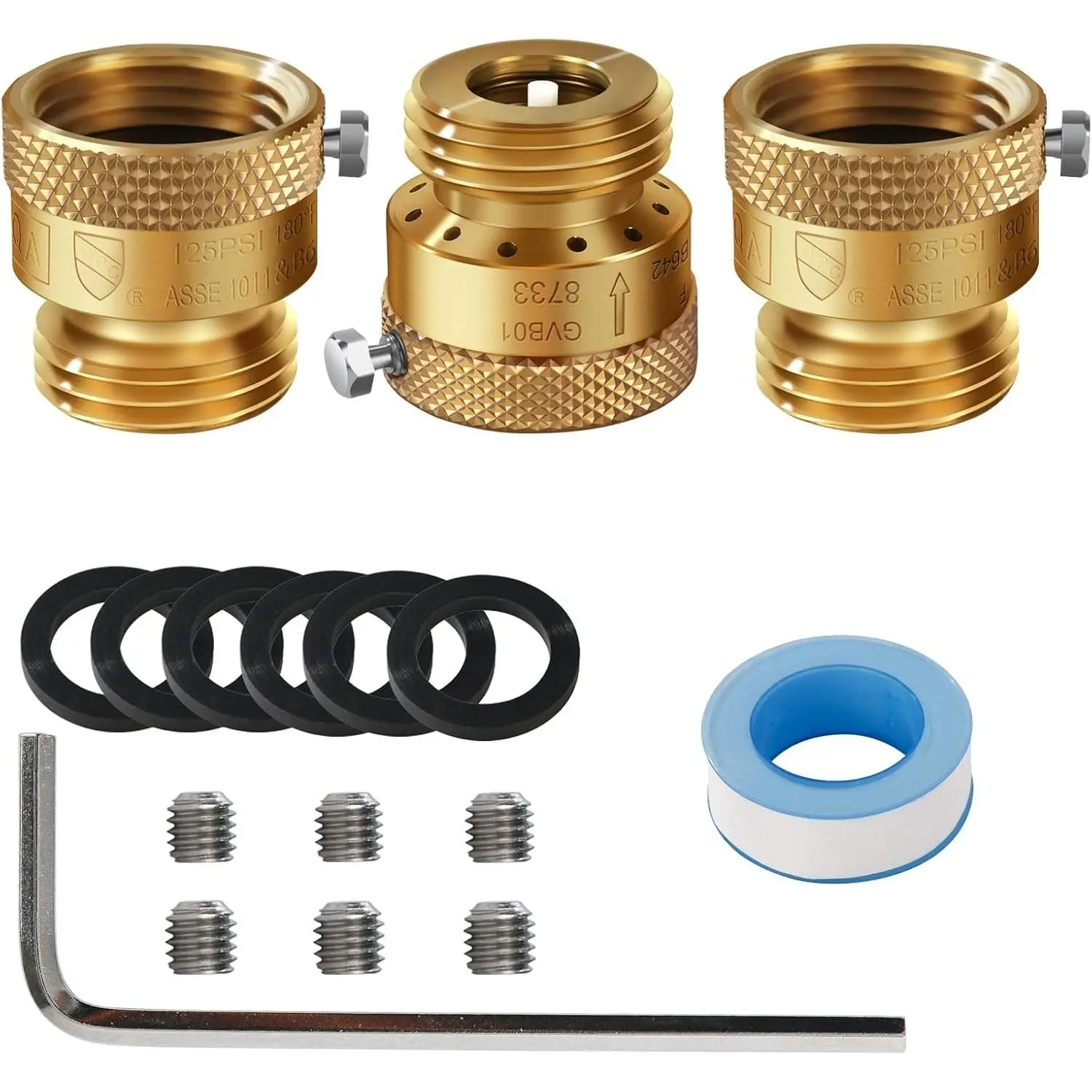 3 Pack Lead-Free Brass 3/4" Inch MHT Hose Bibb Connector Backflow Preventer Vacuum Breaker,Check Valve For Garden Spigot RV Hose Connection,Anti-Siphon Fitting with extra set screws