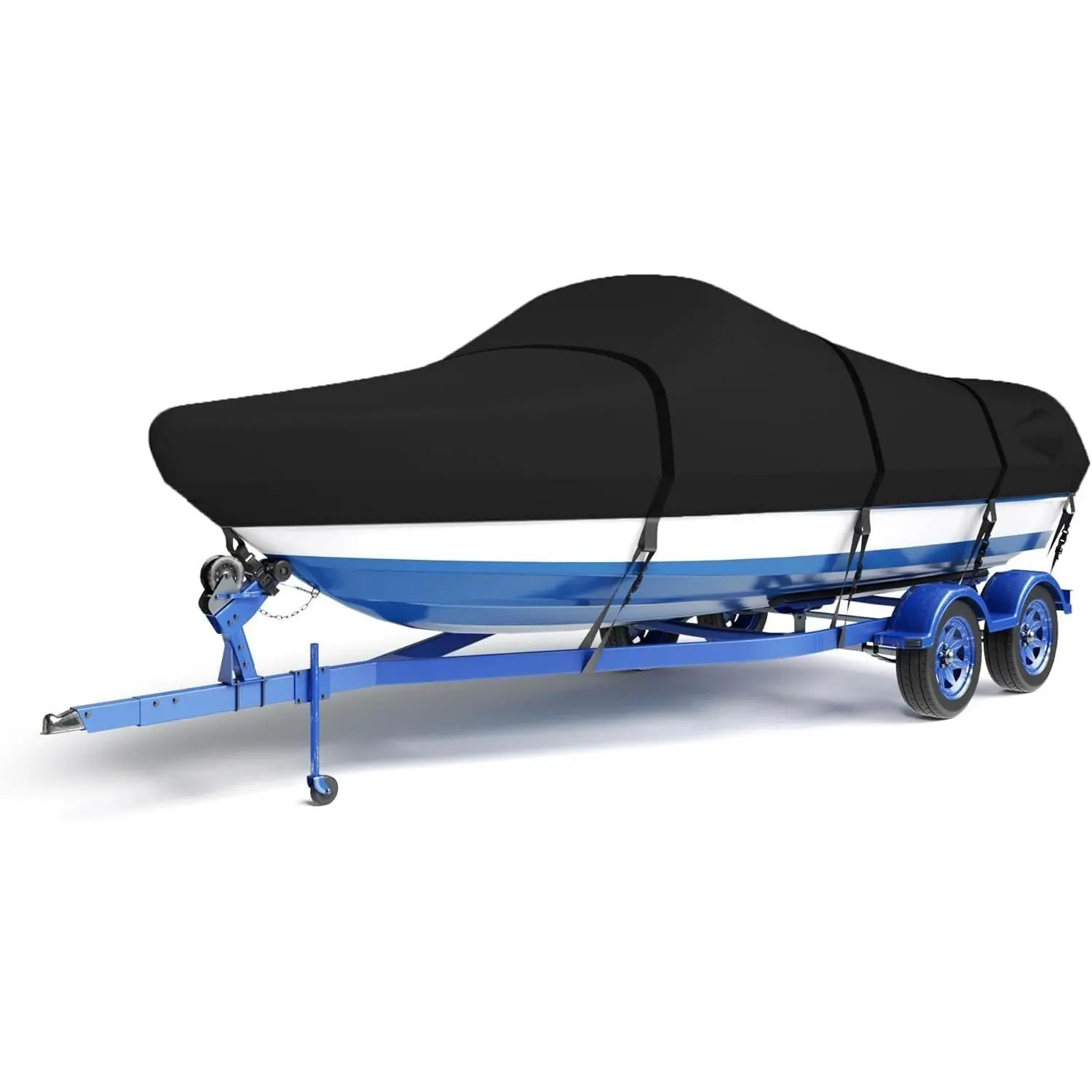 Waterproof Boat Cover 12-14 ft, Heavy Duty Marine Grade Trailerable Boat Cover for Bass Boat, V-Hull, Runabout, Fish & Ski, All Weather Protection with Straps,Black