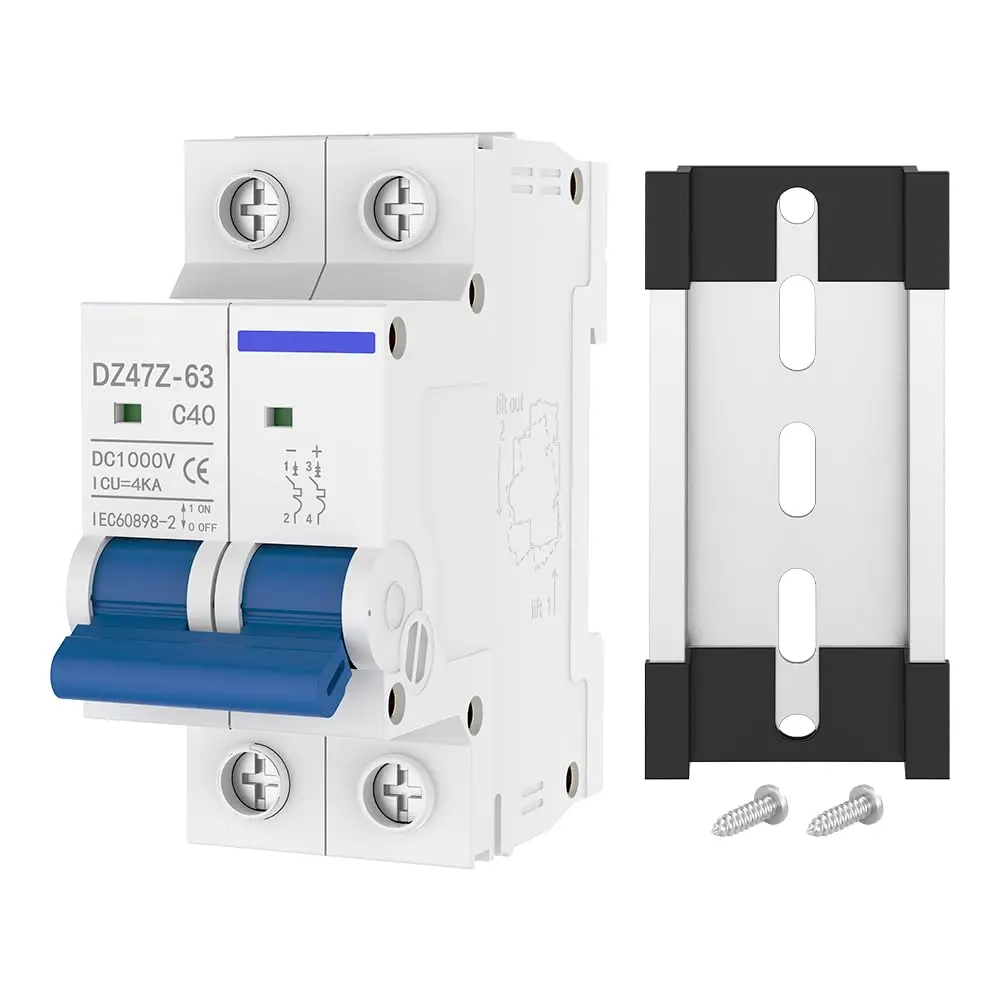 DC Miniature Circuit Breaker, CGELE 2 Pole 40 Amp 1000V DC Disconnect Switch for Solar PV Systems Thermal Magnetic Trip Din Rail Mount