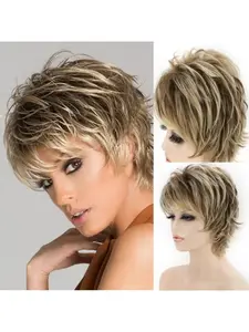 Women's Synthetic Wig, Layered Short Hair, Center Part Bangs, Bob Cut, Perfect Gift for Holidays, Daily Use, Multi-Scene