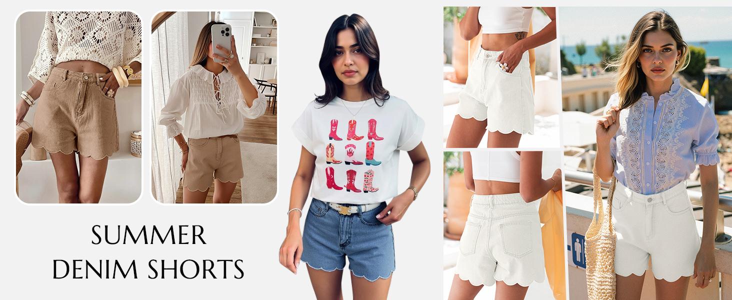 Aoysky Women's High-Waisted Fitted Minimalist Denim Jean Shorts - Summer Straight-Leg Wave Hem Casual Bottoms for Ladies,summerwins,summeroutfits,vacationoutfits,beachoutfits Aoysky Women's High-Waisted Fitted Minimalist Denim Jean Shorts - Summer Straight-Leg Wave Hem Casual Bottoms for Ladies,summerwins,summeroutfits,vacationoutfits,beachoutfits
