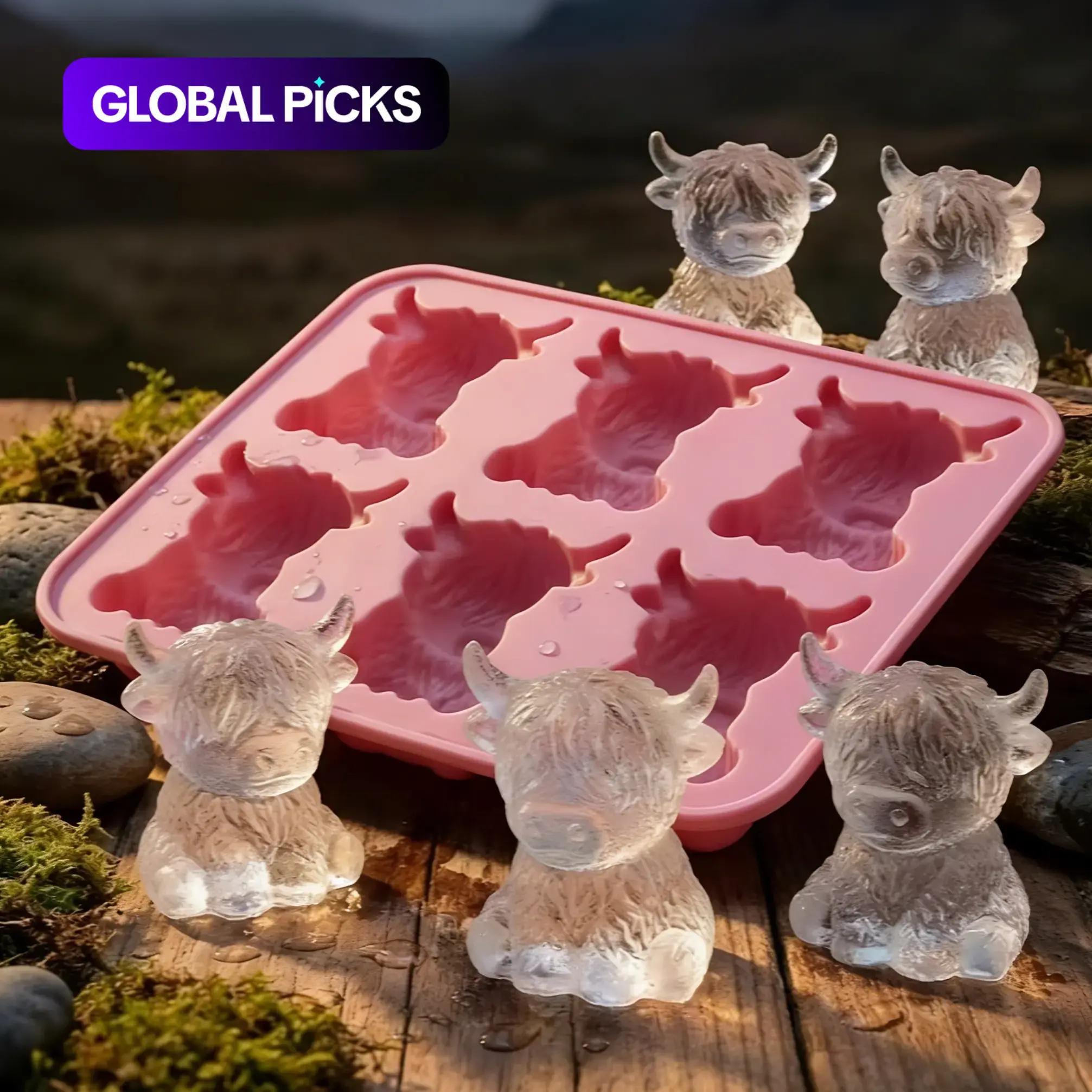 Mini Highland Cow Ice Cube Mold, 3D Cute Silicone Tray for Whiskey Cocktails Coffee, Reusable Bull Shape Ice Mould for Drinks Parties Bars Birthdays Gifts Home Bar Accessories