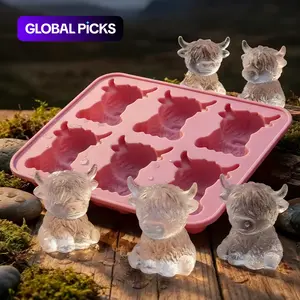 Mini Highland Cow Ice Cube Mold, 3D Cute Silicone Tray for Whiskey Cocktails Coffee, Reusable Bull Shape Ice Mould for Drinks Parties Bars Birthdays Gifts Home Bar Accessories
