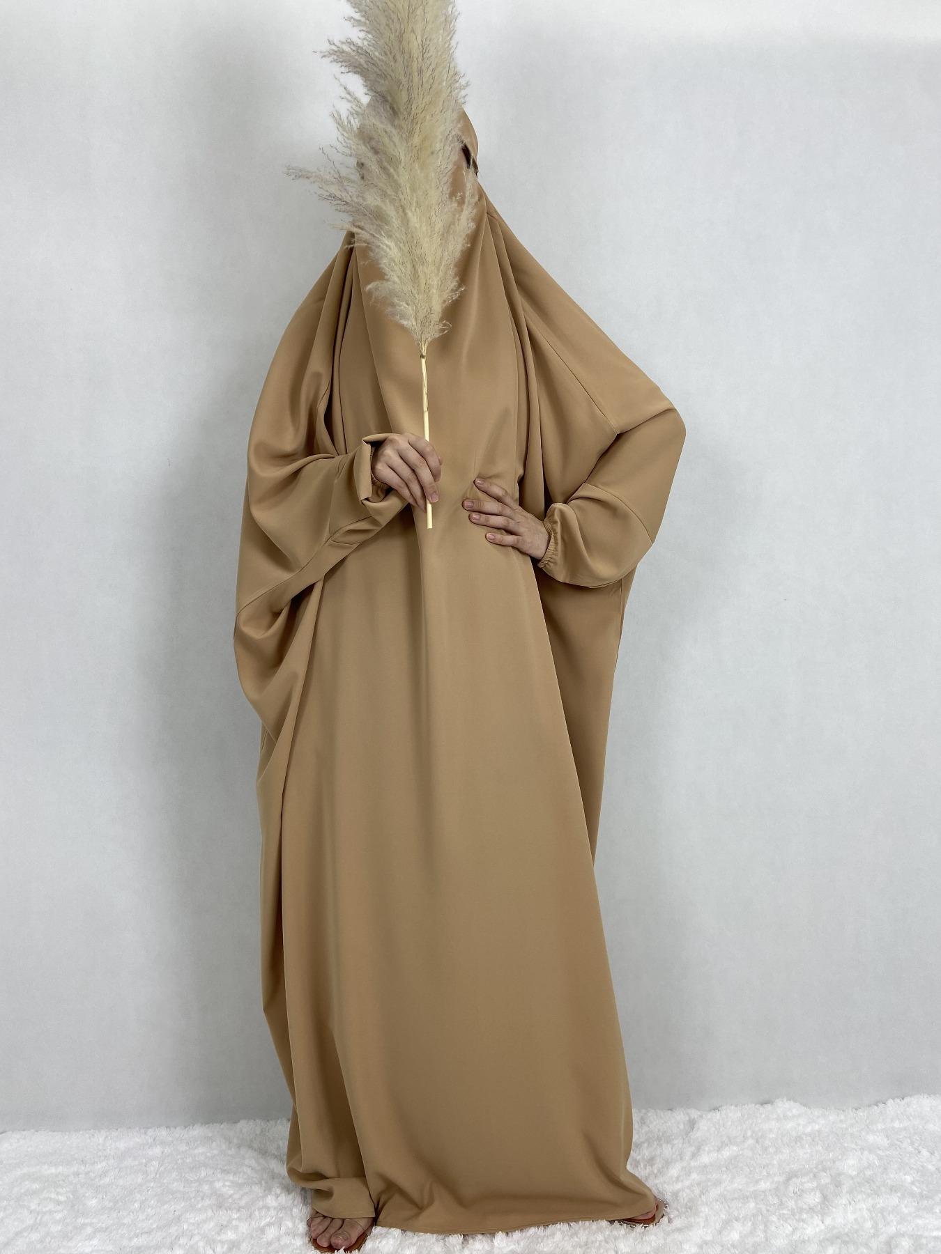 Women's Solid Knot Hooded Batwing Sleeve Kaftan, Modest Maxi Long Sleeve Dress for Daily Outdoor Wear, Women's Islamic Clothing for Spring & Fall, Modesty Muslim Clothing, Modest Clothes, Muslim Women Gowns