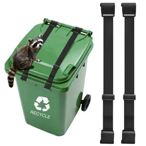 2PCS Trash Can Lock for Animals-Proof with Double Metal Hook, Bear Proof Adjustable Strap for Outdoor Trash Locks, Racoon Repellent Outdoor Garbage Can Locks, Double Claw Trash Bin Lid Holder