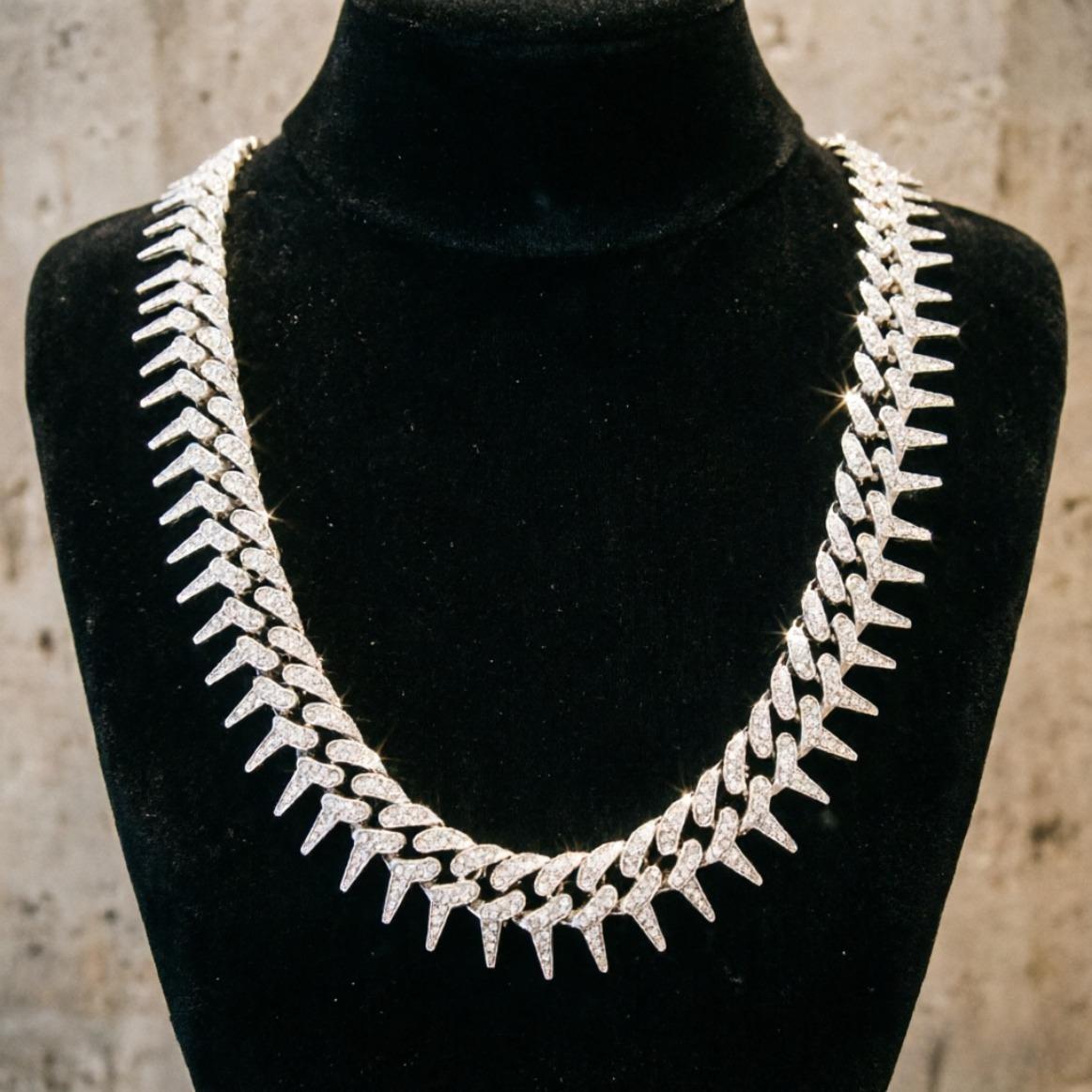 Moissanite Cuban Spike Necklace Miami Italy Mexico Inspired Hip Hop Trendy Aesthetic Iced Out Affordable Jewelry Women Men Daily Wear Gift