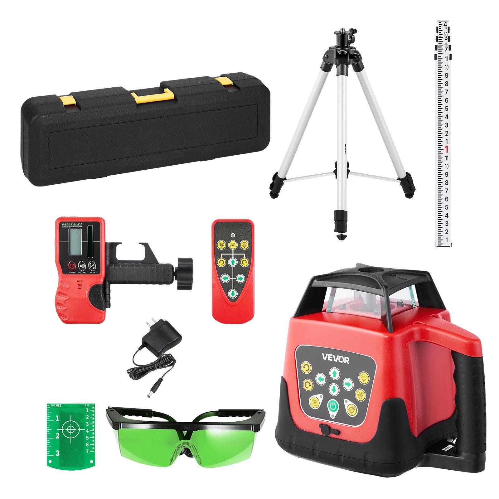 【FathersDayGift】 VEVOR Rotary Laser Leveler Tool Kit, 2000ft 360-Degree Self-Leveling Green Horizontal Laser Transit, with Tripod, Receiver, Remote Control, Scale, Toolcase, IP66 Waterproof, 0.80in/100ft Accuracy for Construction
