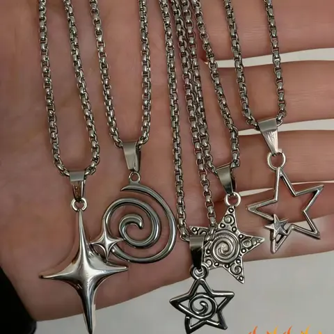 Vintage Gothic Stainless Steel Necklace Set, Assorted Necklaces, 5 Piece Punk Style Pendant Accessories, Unisex Fashion Jewelry for All Occasions