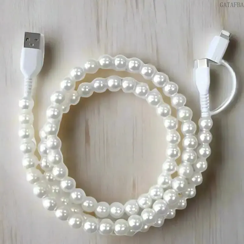 Beaded Braided Cord Fast Charging Phone Cable Cute Decorative Portable Charger Accessory For Daily Travel Use