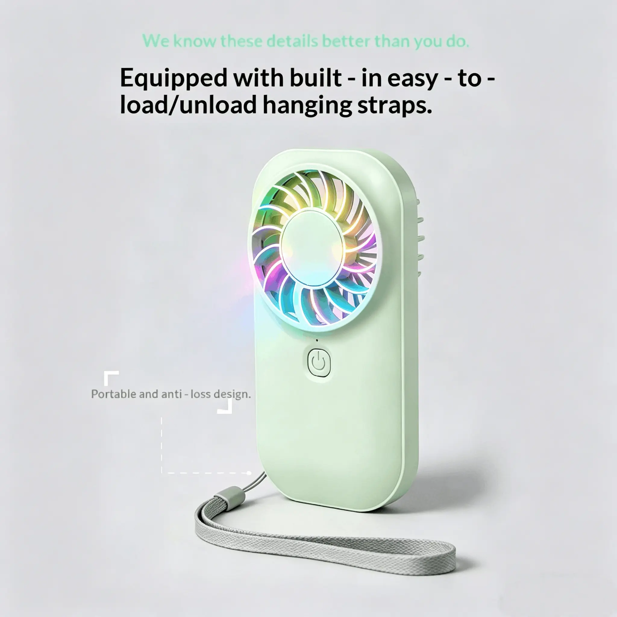 Portable Handheld Fan, Turbo Mini Fan with LED Lights, 1200mah Battery, 5 Speed Settings, Strong Wind, Ideal for Outdoor, Home, Office