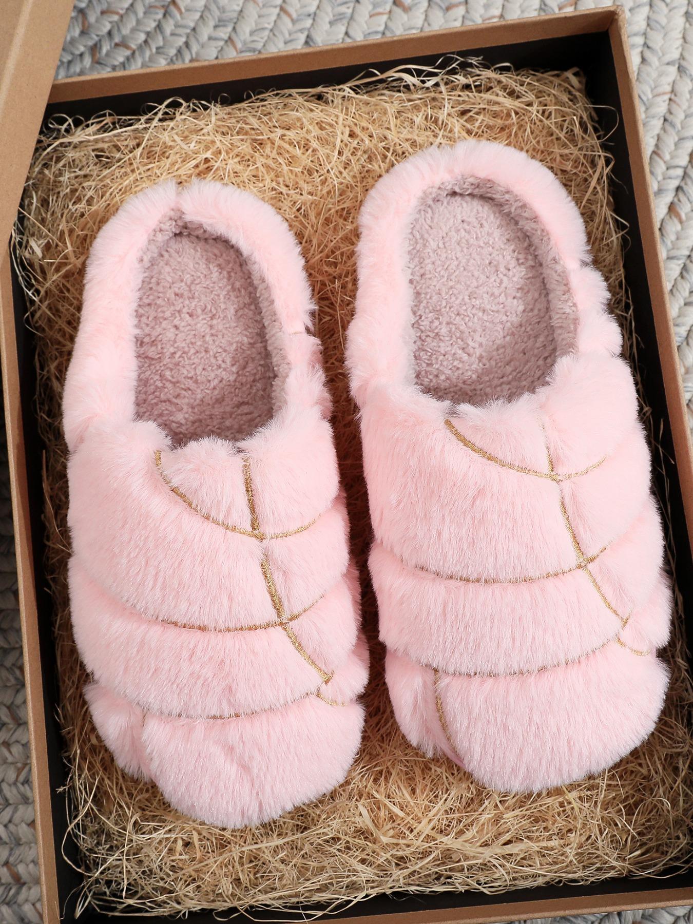 Women's Solid Color Concha Shaped Plush Slippers, Casual Soft Comfortable Home Slippers, Warm Slippers for Indoor & Outdoor Use for Fall & Winter