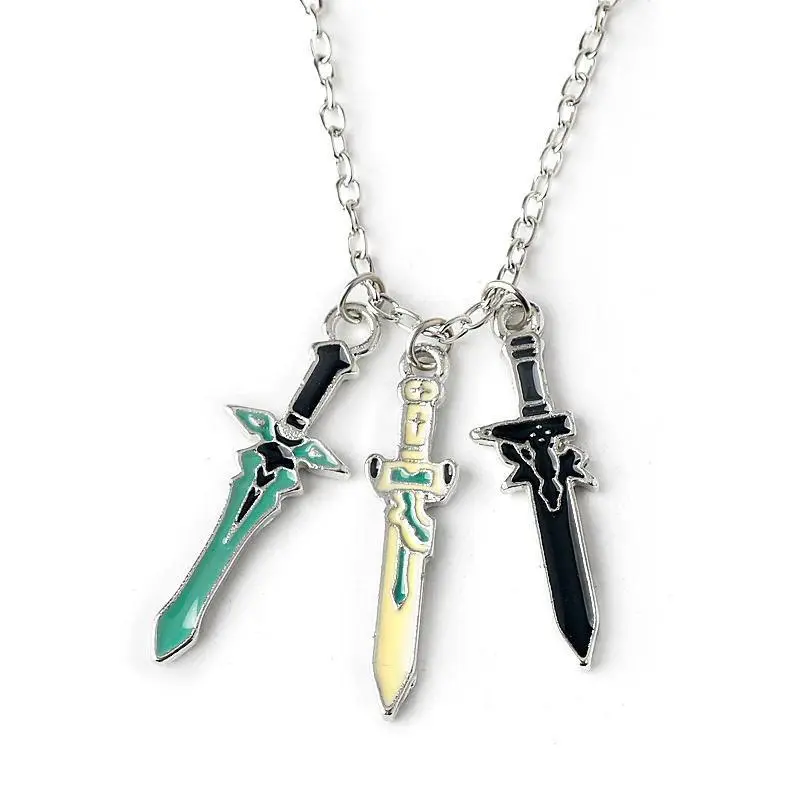 Fashion New Sword Art Online Pendant Anime Jewelry 3-piece Set Enamel Cross Weapon Asuna Kirito Cosplay Necklace