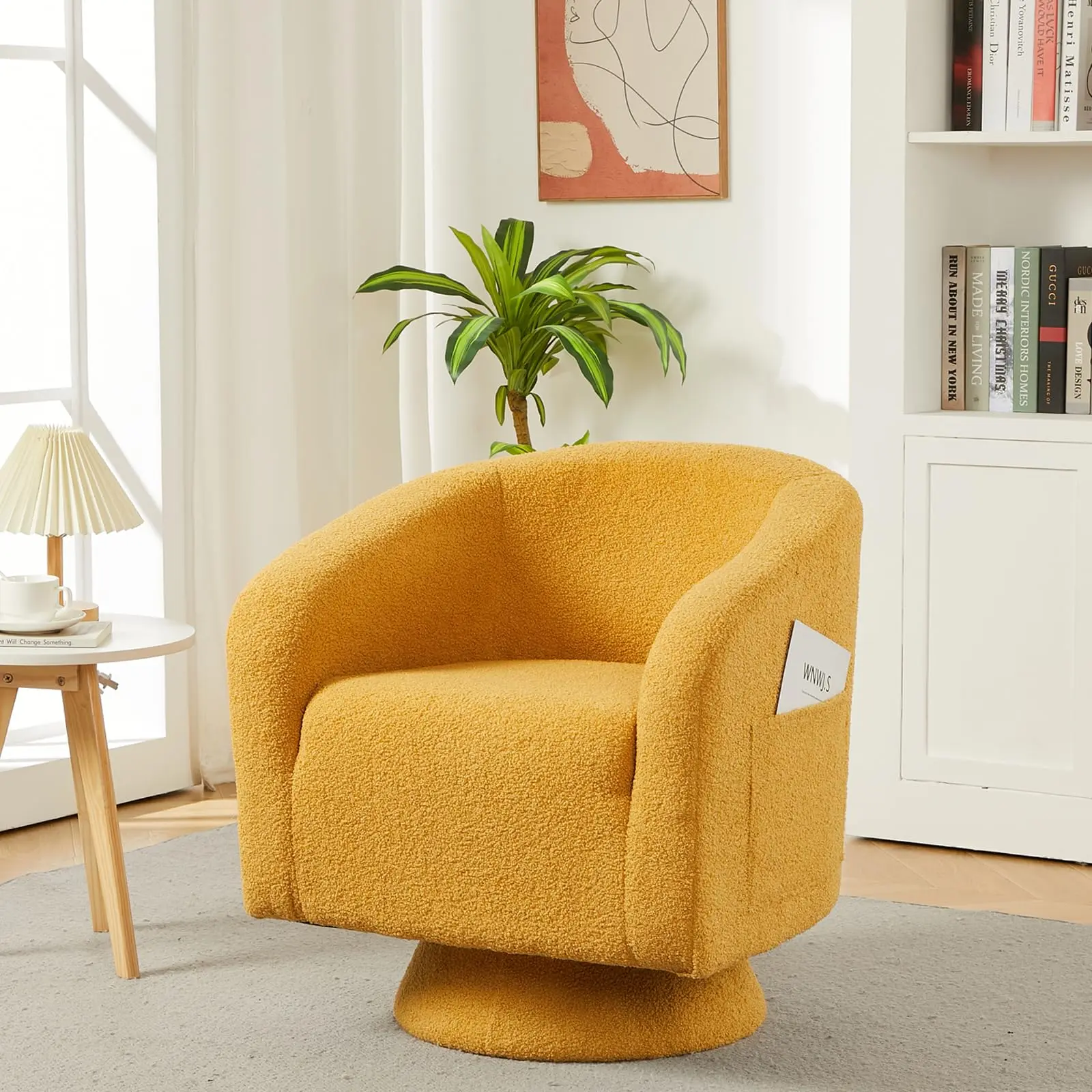 Swivel Accent Chair – Boucle Barrel Armchair with 360° Rotation for Living Room, Bedroom & Reading Nook