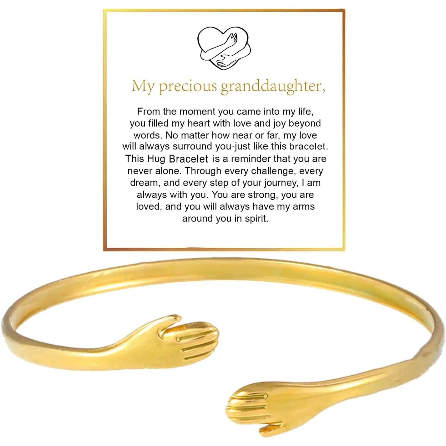 Hug Bracelet For Granddaughter, To My Granddaughter Bracelet Come to My Arm Hugging Cuff Bangle Adjustable Non Tarnish   for Women