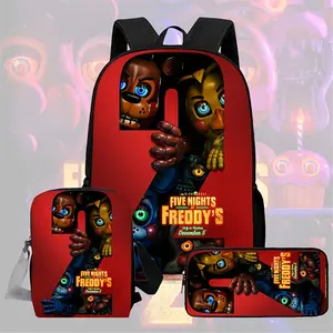 3pcs Set Unisex Backpacks |   Fashion Five Nights at Freddy'S Style with Adjustable Strap, Zipper Closure - Includes Backpack, Crossbody , Pencil Case for School, Travel, Camping