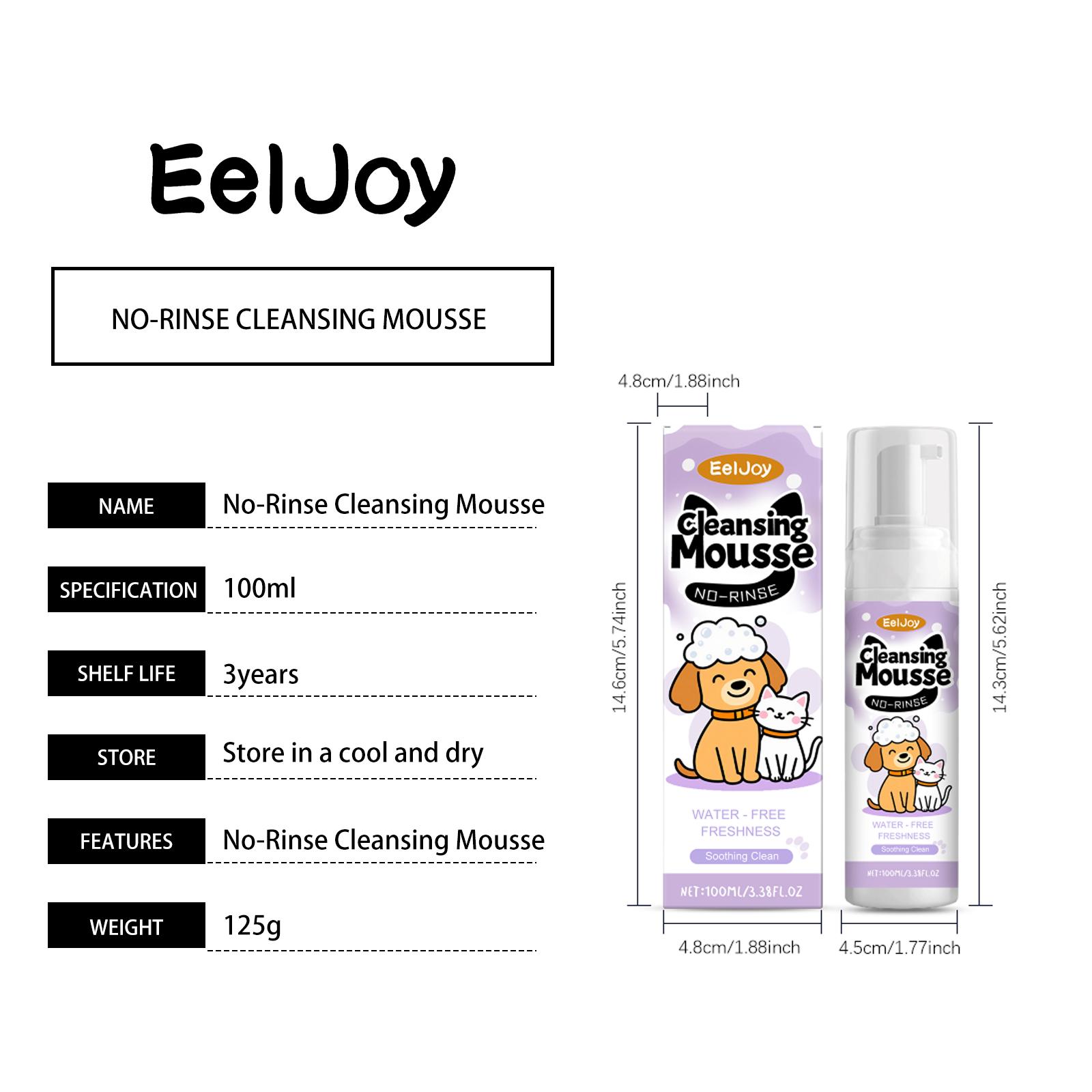 EelJoy Pet No-Rinse Facial Cleansing Mousse, Cat And Dog Body Hair Deodorizing, Clean And Convenient No-Rinse Foam Mousse