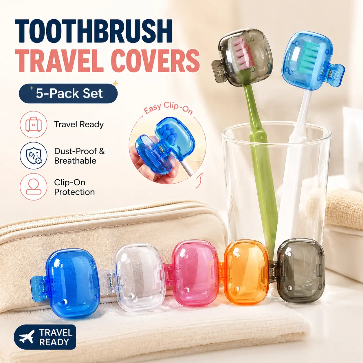 5-Pack Travel Portable Toothbrush Head Cover Set, Toothbrush Protector, Bathroom Accessories for Home & Outdoor Use, Perfect Gift-YY2