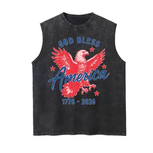4th of July Tank Top God Bless America 250th Anniversary Gift 250 Years USA Eagle 1776 2026 Washed Vest