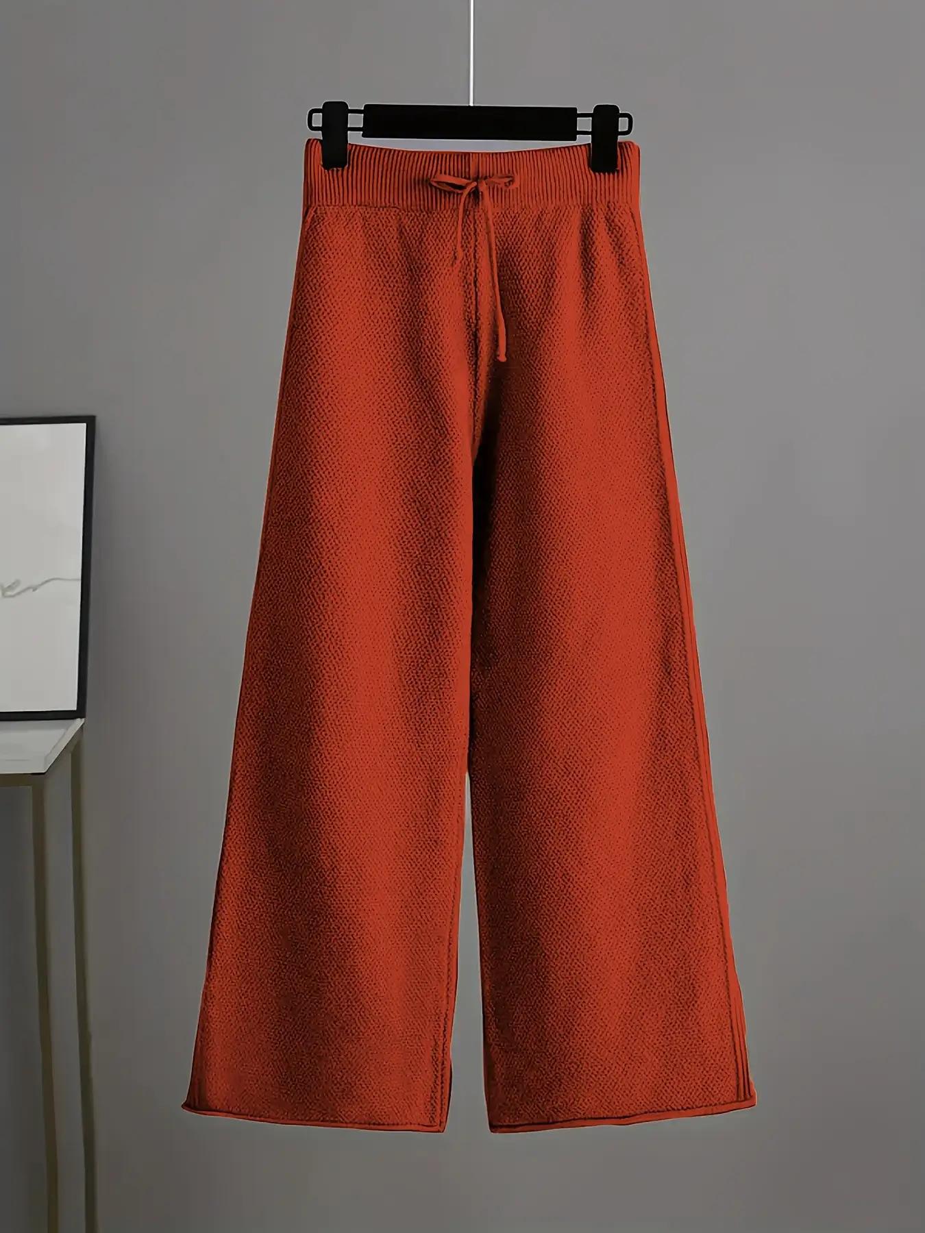 Women'S Oversized Round Neck Sweater & Wide-Leg Pants Two-Piece Set - Soft Casual Elegant Outfit, Loose-Fit Long Sleeve Pullover with Drop Shoulder & Wide-Leg Trousers, Cozy Fall Winter Sweater Suit for Casual Attire Semi-Formal Events