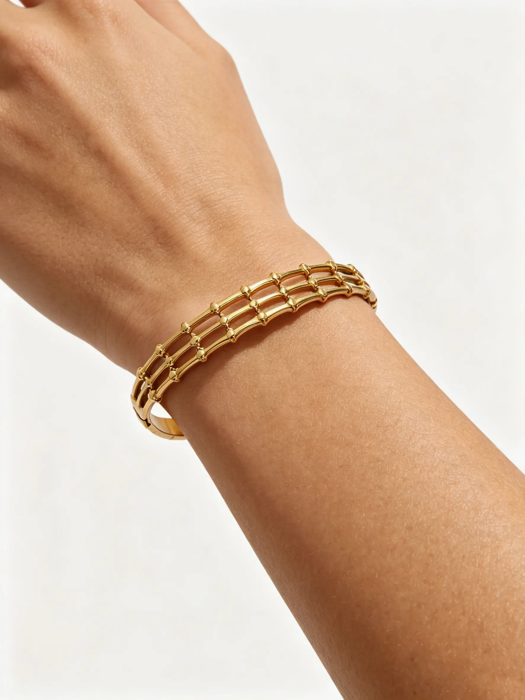 18k Bamboo Bangle, Hollow Stainless Steel, Waterproof, Stackable, Elegant Women's Jewelry, Exquisite Bracelet, Gift for Valentine's Day, Mother's Day