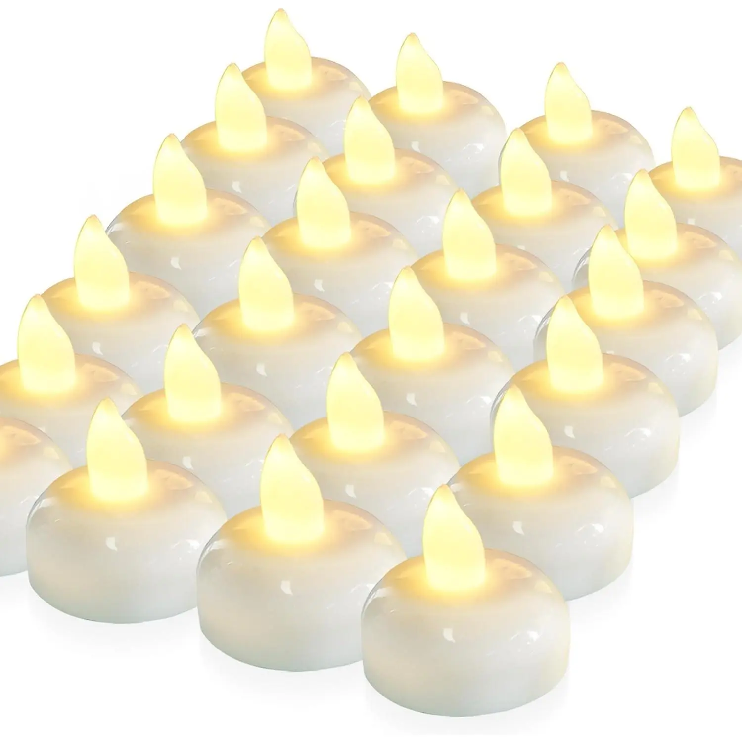 Flameless Floating Candles, Flickering White LED Tealights, 24Pack | Water sensor waterproof lights, 200H runtime, warm white glow for cylinder vase, wedding, pool party & Xmas centerpiece