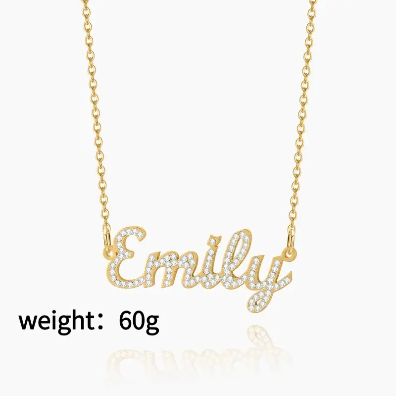 Personalized Cursive Name Necklace - Diamond-Encrusted Stainless Steel Pendant, Unisex Fashion Costume Jewelry, Gift Ideas Necklace With Initials Shining Necklace Custom Made Jewelry Wisterianecklace