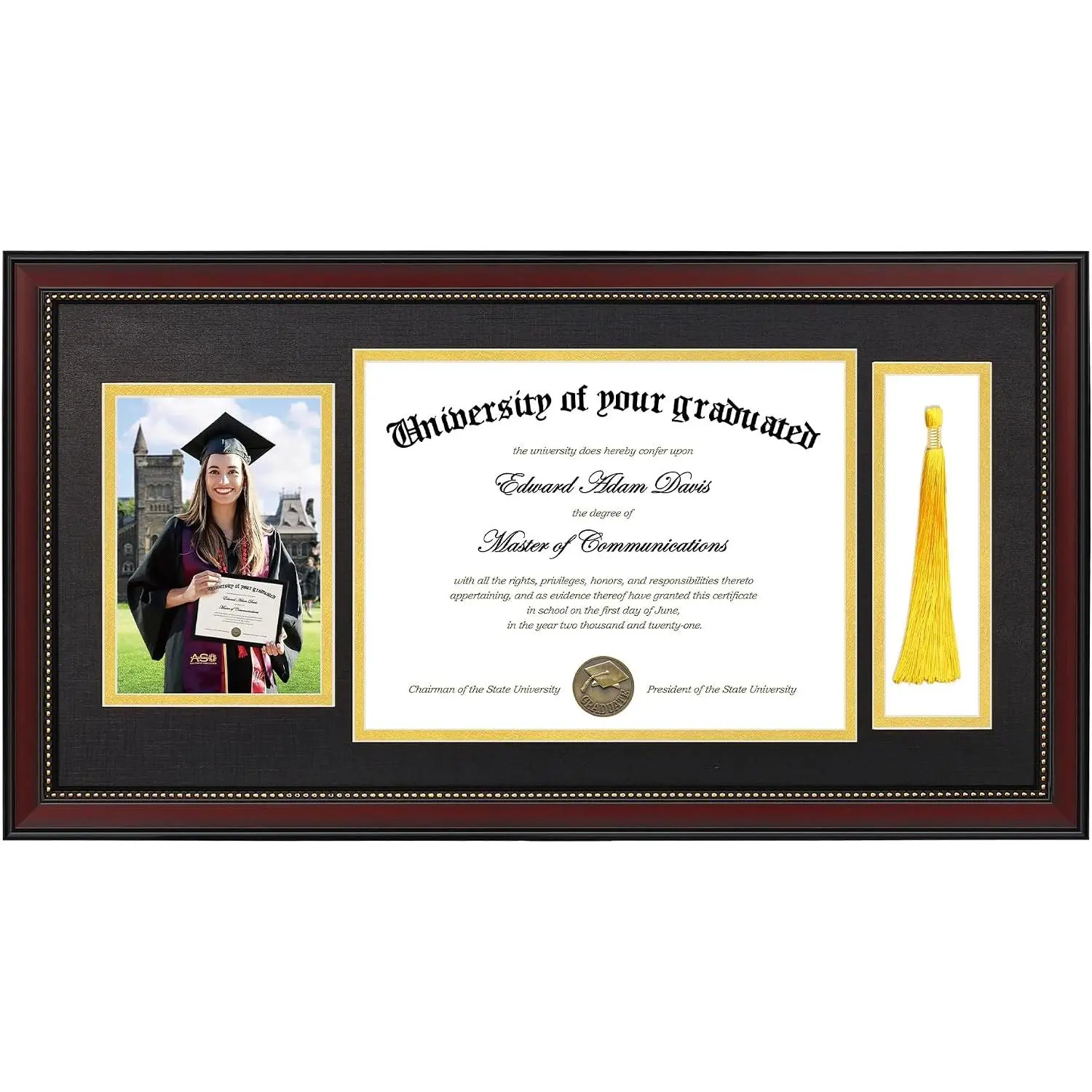 Diploma Frame with Tassel Holder, Wood Grain with Gold Beading