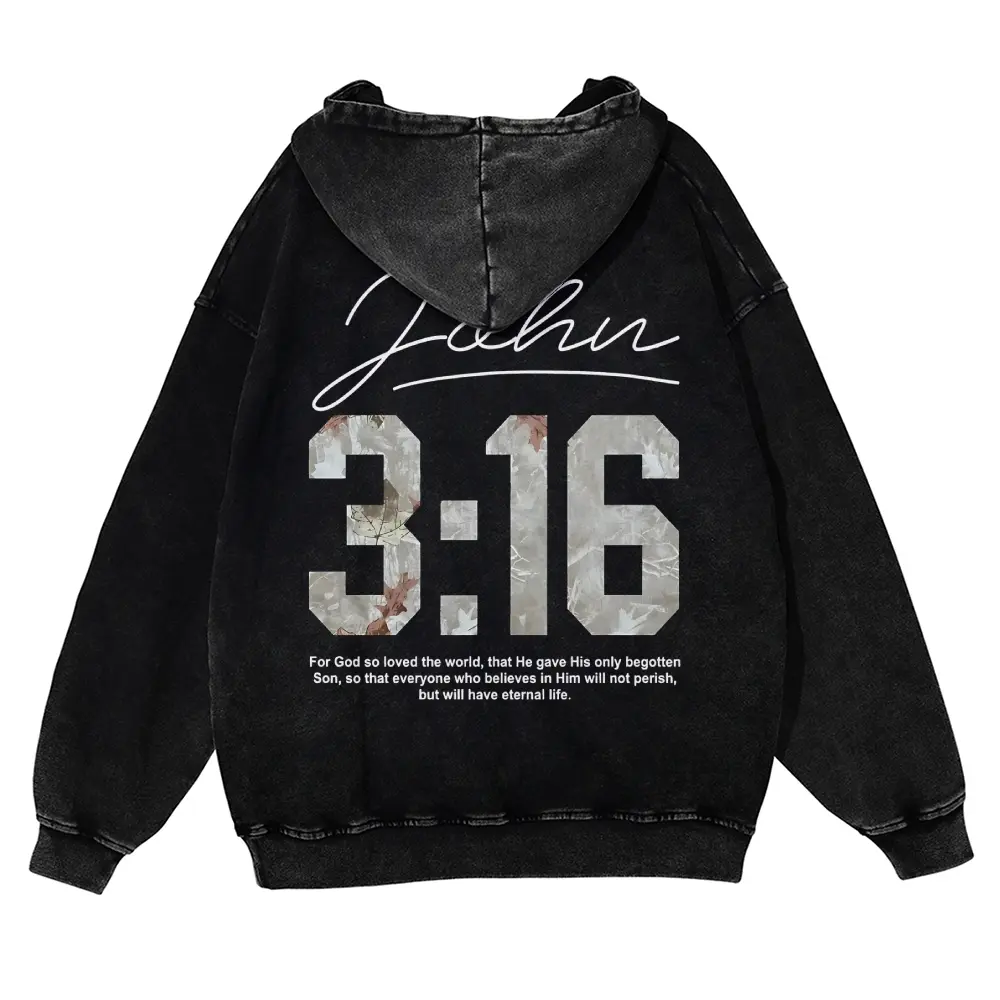 John 3:16 Hoodie Vintage Washed Purple Christian Graphic Sweatshirt Bible Verse Camo Print Heavyweight Pullover Hoodie Unisex Streetwear