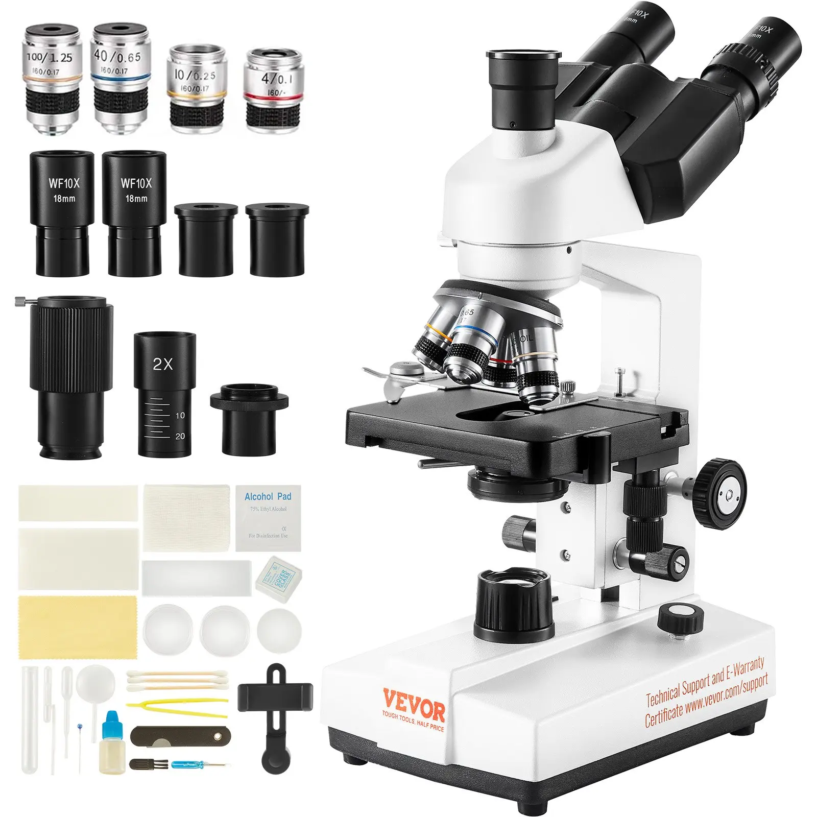 【toolupgrade】VEVOR Compound Trinocular Microscope, 40X-5000X Magnification Trinocular Compound Lab Microscope with Two-Layer Mechanical Stage, External Interface, LED Illumination and Microscope Slides Included