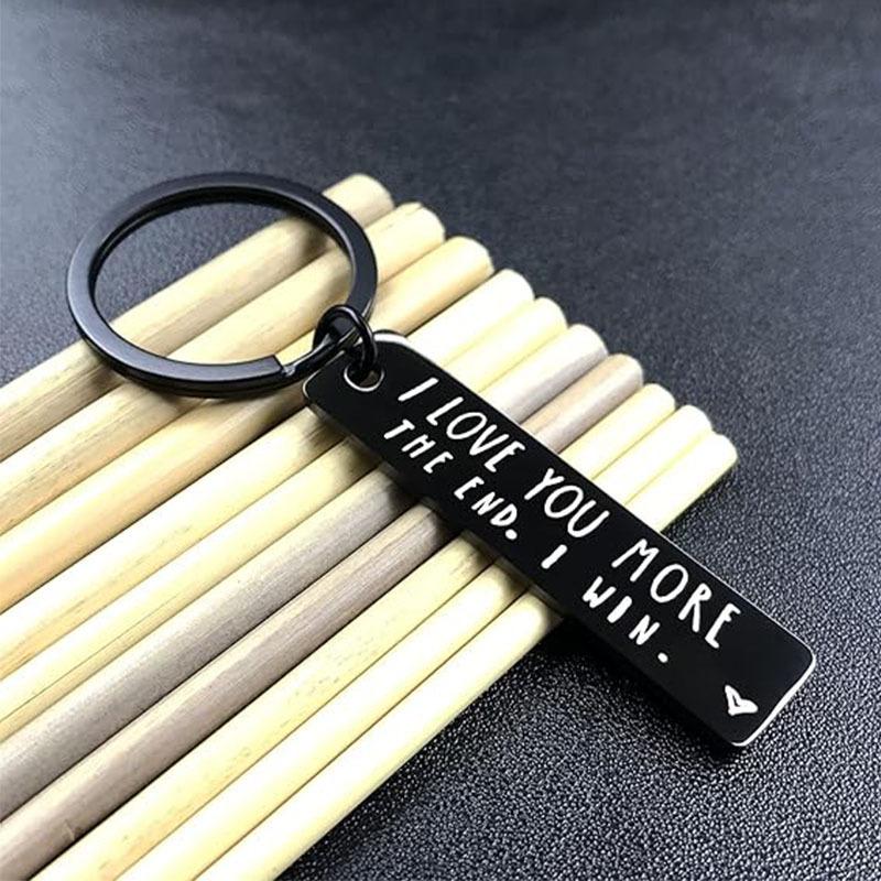 I Love You More Creative Slogan Metal Keychain, Stainless Steel Key Ring with Long Bar Pendant for Car Keys, Cute Fashion Accessory for Men and Women, Perfect Valentine's Day Gift and Keychain for Bags
