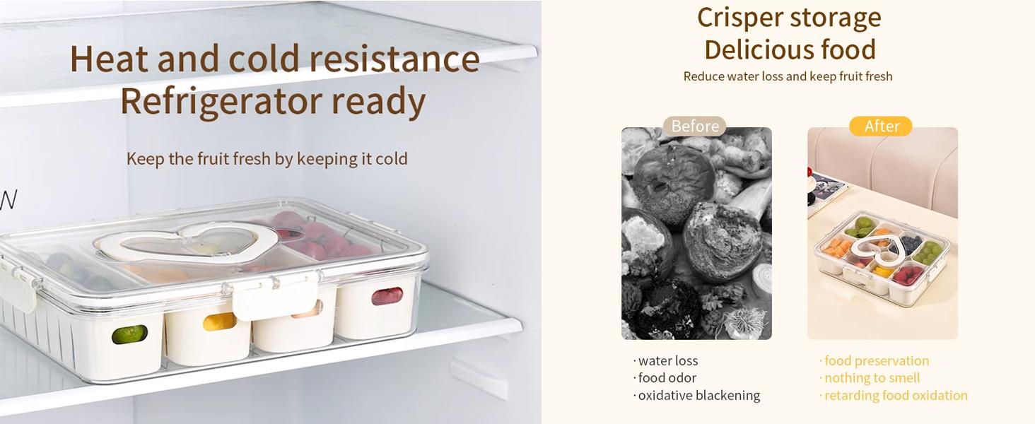 Snackle Box Container,8 Snack Bowls Portable Serving Tray Snack Box with Lid and Handle,Snack Containers Snackle Box Ideal for Veggies, Fruit, Candy, Party, Nuts, Essentials (1Pack-Snack Bowls-Cream)