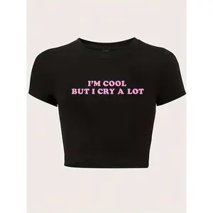 Slim-Fit Short-Sleeve T-Shirt for Summer with Letter Print.
