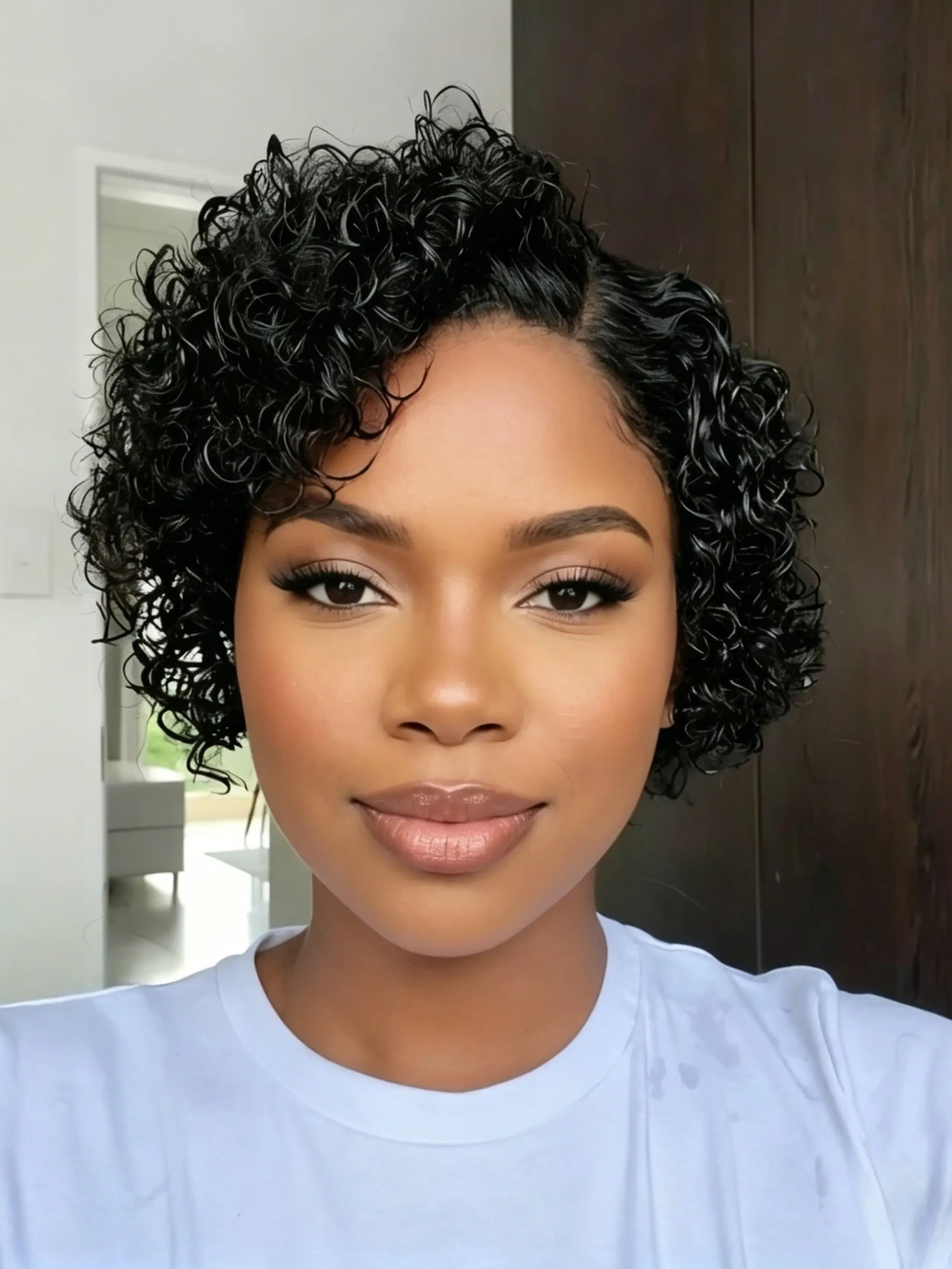 13x4x1 Transparent Lace Front Human Hair Pixie Cut Wig, Side Part Short Curly Style for Women, 6 Inches Natural