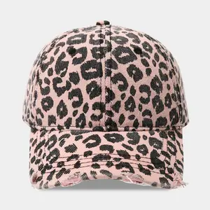 Vintage Leopard Ripped Baseball Cap For Men Women Y2K Aesthetic Spicy Girl Style Casual Versatile Sun Protection Peaked Cap