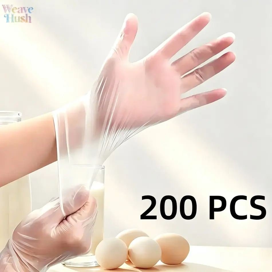 200PCS Food Grade TPE Disposable Gloves, Thick Comfortable Hand-Fit Anti-Slip Gloves for Camping & Hiking, Kitchen Prep, Household Hand Protection
