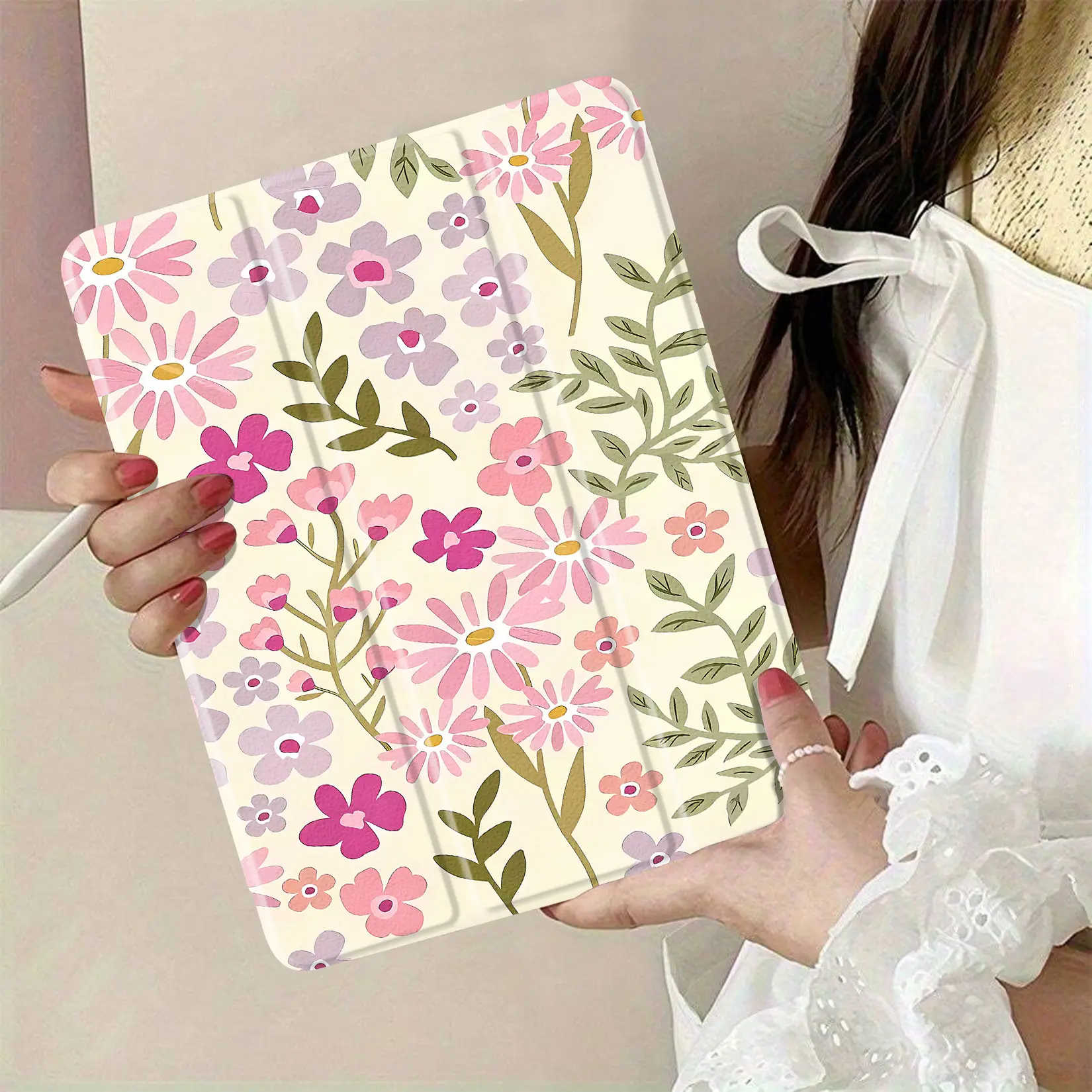 Floral Bolt of Fabric Textile - Vibrant Pink-Purple Flowers on Soft Cream Background, Ideal for Sewing & Home Decor Crafting Projects