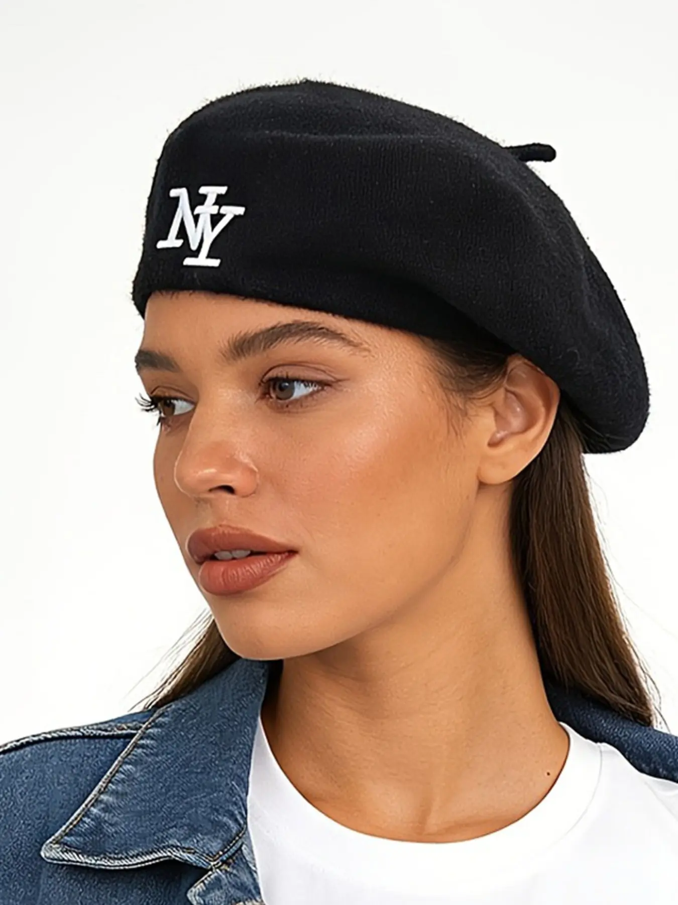 Letter Embroidered Wool Beret Hat, Embroidered Headwear, Fashionable Warm Wool Cap for Casual and Sports, Outdoor Activities, Street Style Gift
