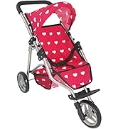 Convertible Combo Baby Doll Stroller for 3 Year Old Girls & Up |   Play Toy Baby Stroller for Dolls, Folding Adjustable Bassinet Carriage Buggy with Storage Basket Converts to Sit Up Pushcart Pram, Red