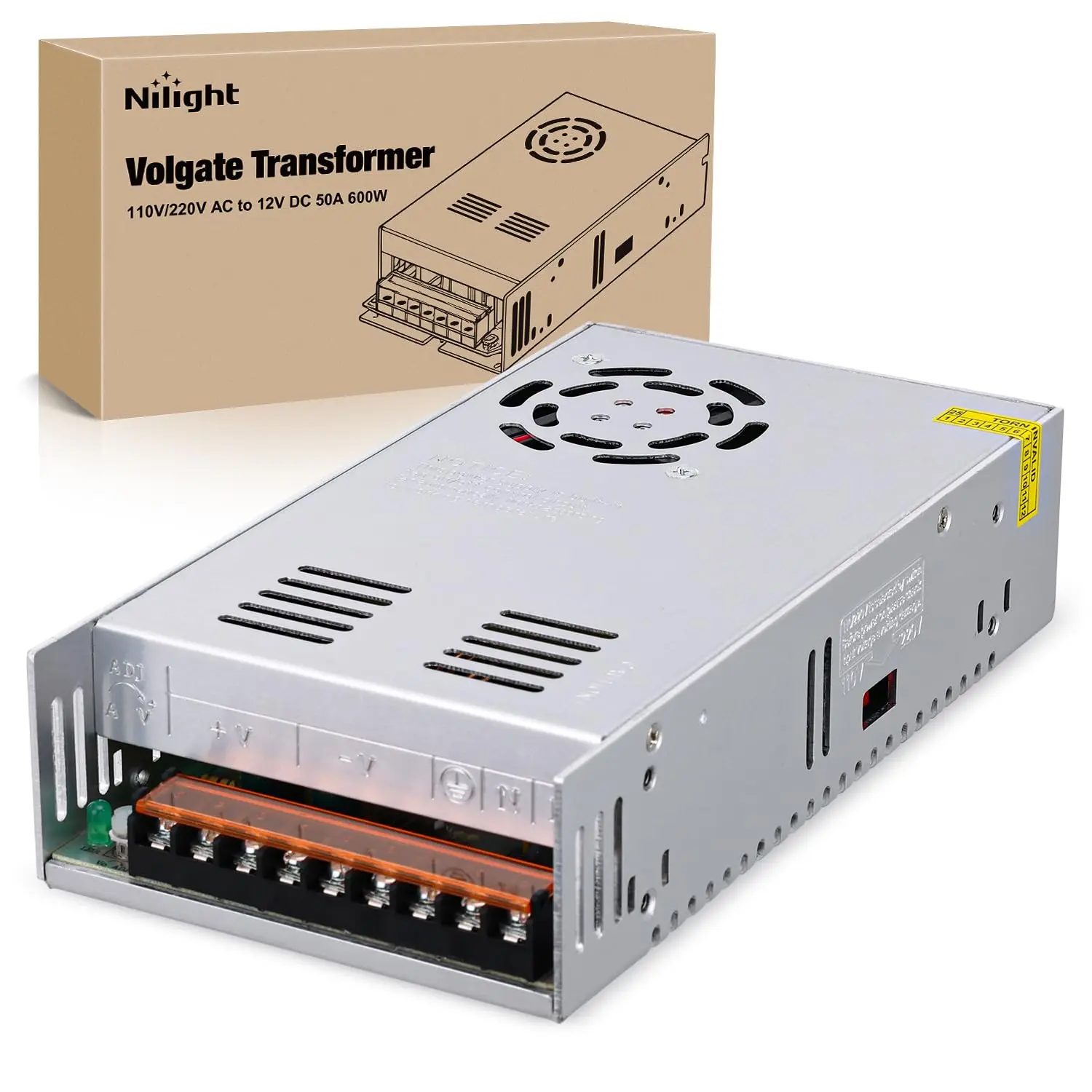 Nilight 110V/220V AC to 12V DC 50A 600W Switching Power Supply Converter Adapter, Low Voltage LED Driver with Heat Protection & High Efficiency for Video Surveillance, Probe Signal Lamp (Automotive & Motorcycle Battery Accessory)